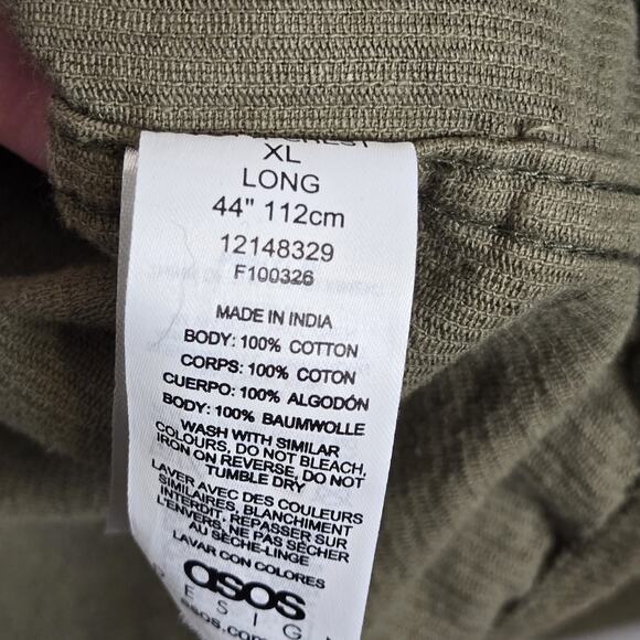 ASOS Mens Full Zip Skinny Corduroy XL TALL 44" LONG Taupe Green Gorpcore Rugged - Picture 3 of 5